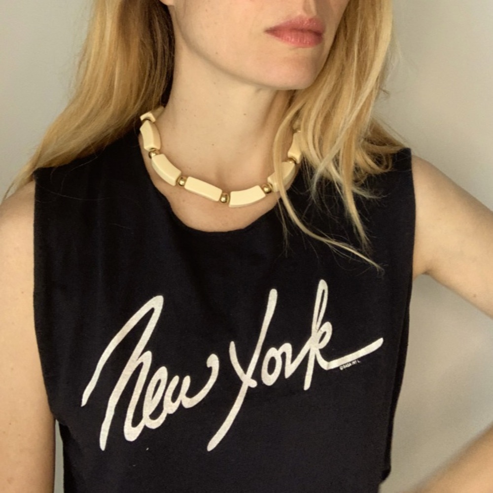 Vintage 70s 80s Ivory Gold Choker Napier Statement Necklace - Picture 9 of 9